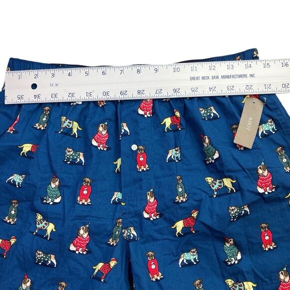 J Crew Boxers Mens M Blue Christmas Dog Print Cotton Sleep Lounge Shorts Pajama - Picture 3 of 12